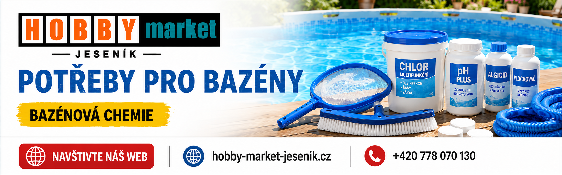 Bazény, bazénová chemie a potřeby pro bazény v Hobby Market Jeseník
